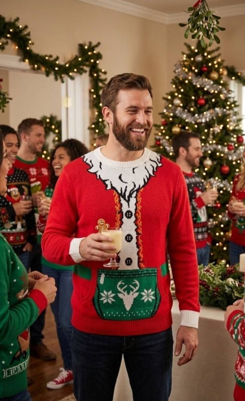Ugly Christmas Sweater Mens Sz M Santa Suit